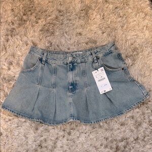 Pleated Denim Mini Skirt